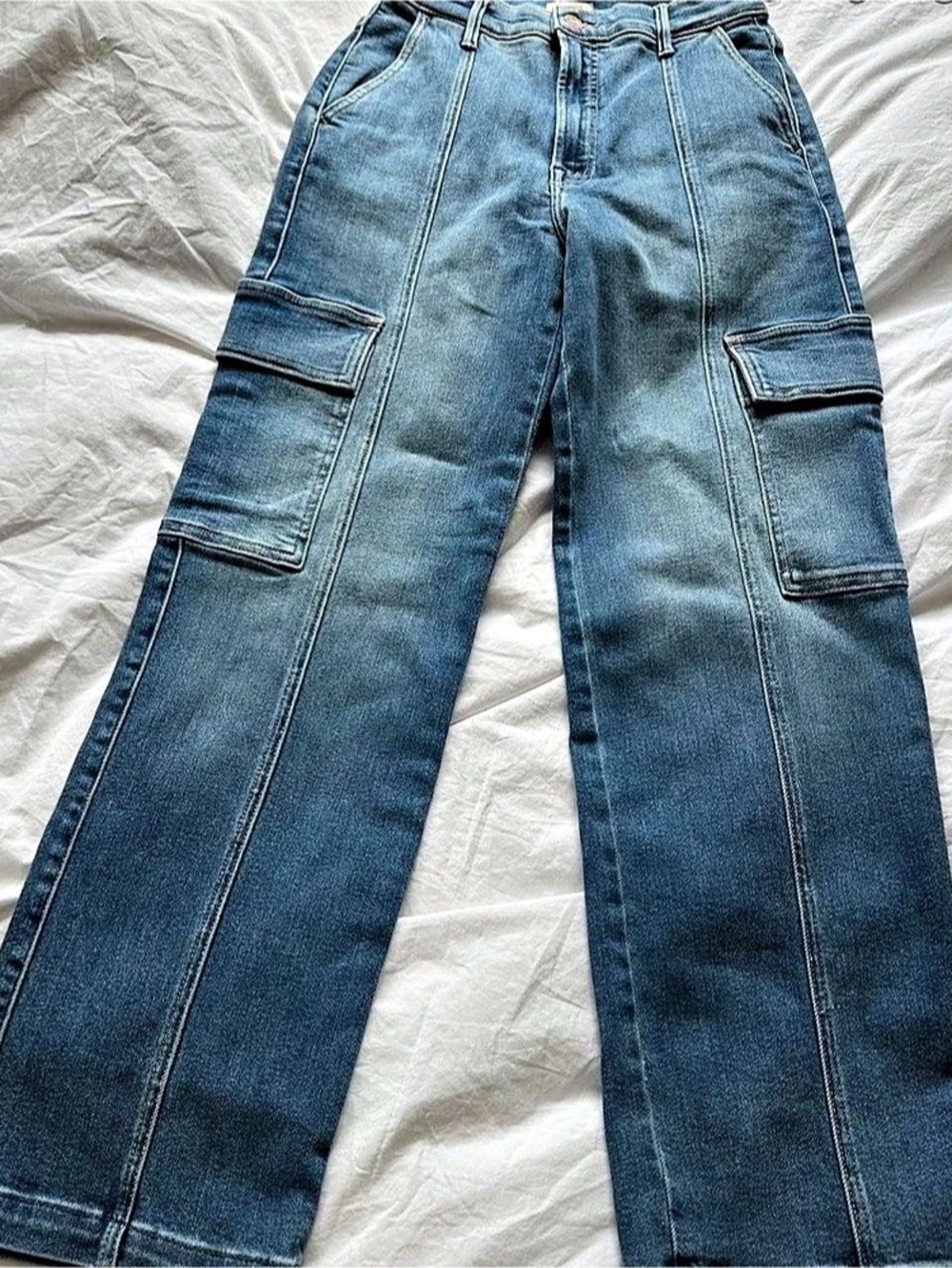 Mother The Rambler Cargo Ankle Straight Leg Cargo Jeans Blue Waist 26 Like New - Picture 2 of 7